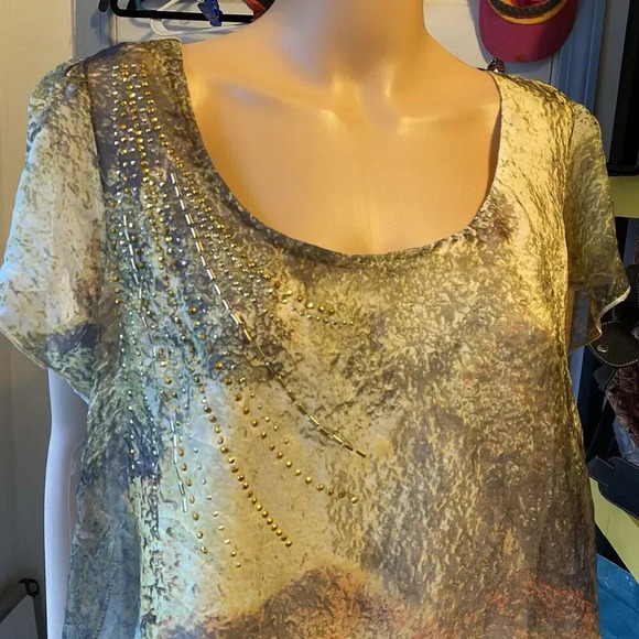 Apt 9 Gold Embellished Top Women's 1X Snakeskin Print Flutter Sleeve Fairy Boho - Picture 6 of 11